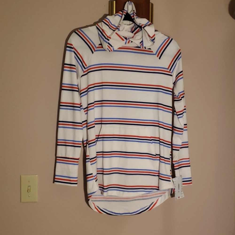 LuLaRoe Amber Hoodie Red White Blue - Small